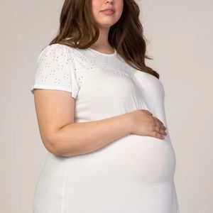 PinkBlush Ivory Eyelet Short Flutter Sleeve Maternity Top - S